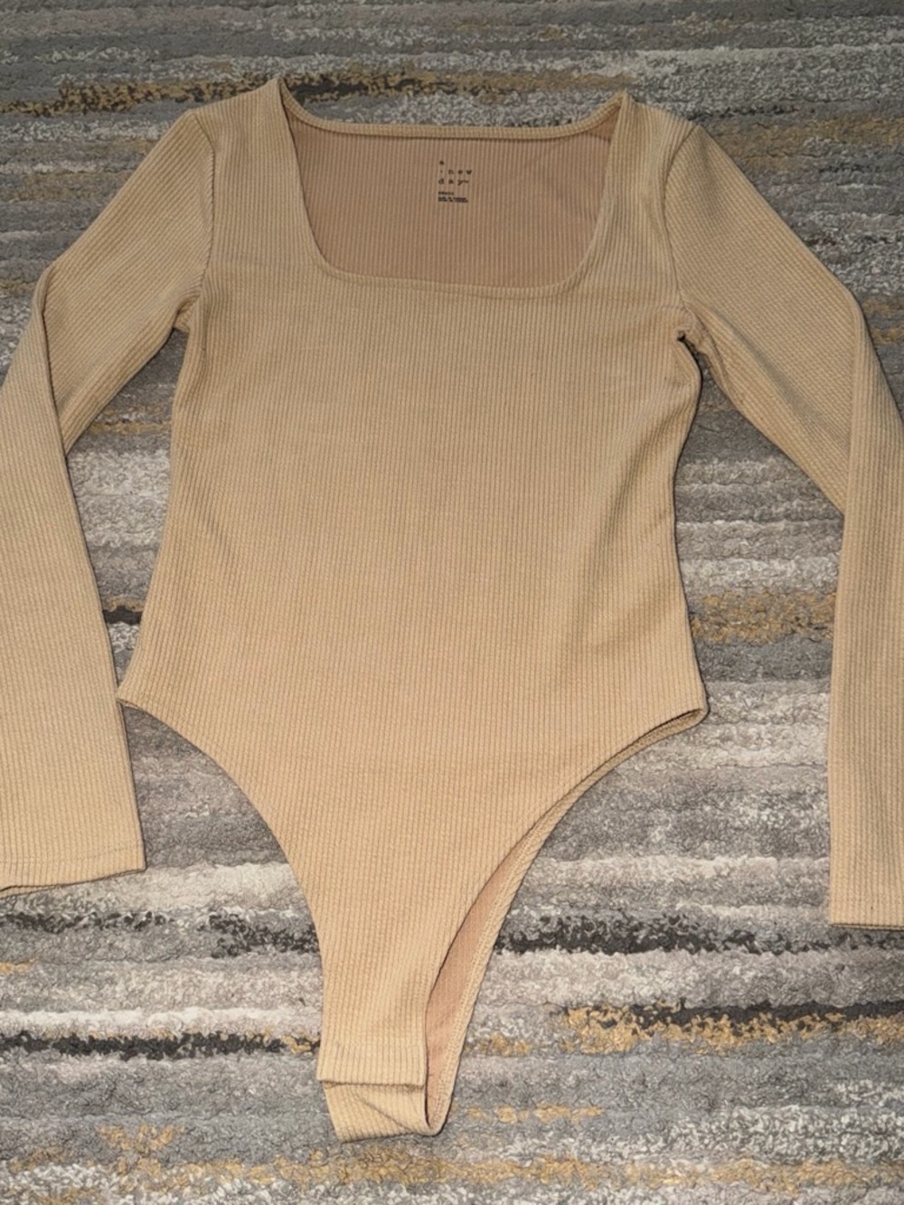 a new day Beige Ribbed Long-Sleeve One-Piece Bodysuit